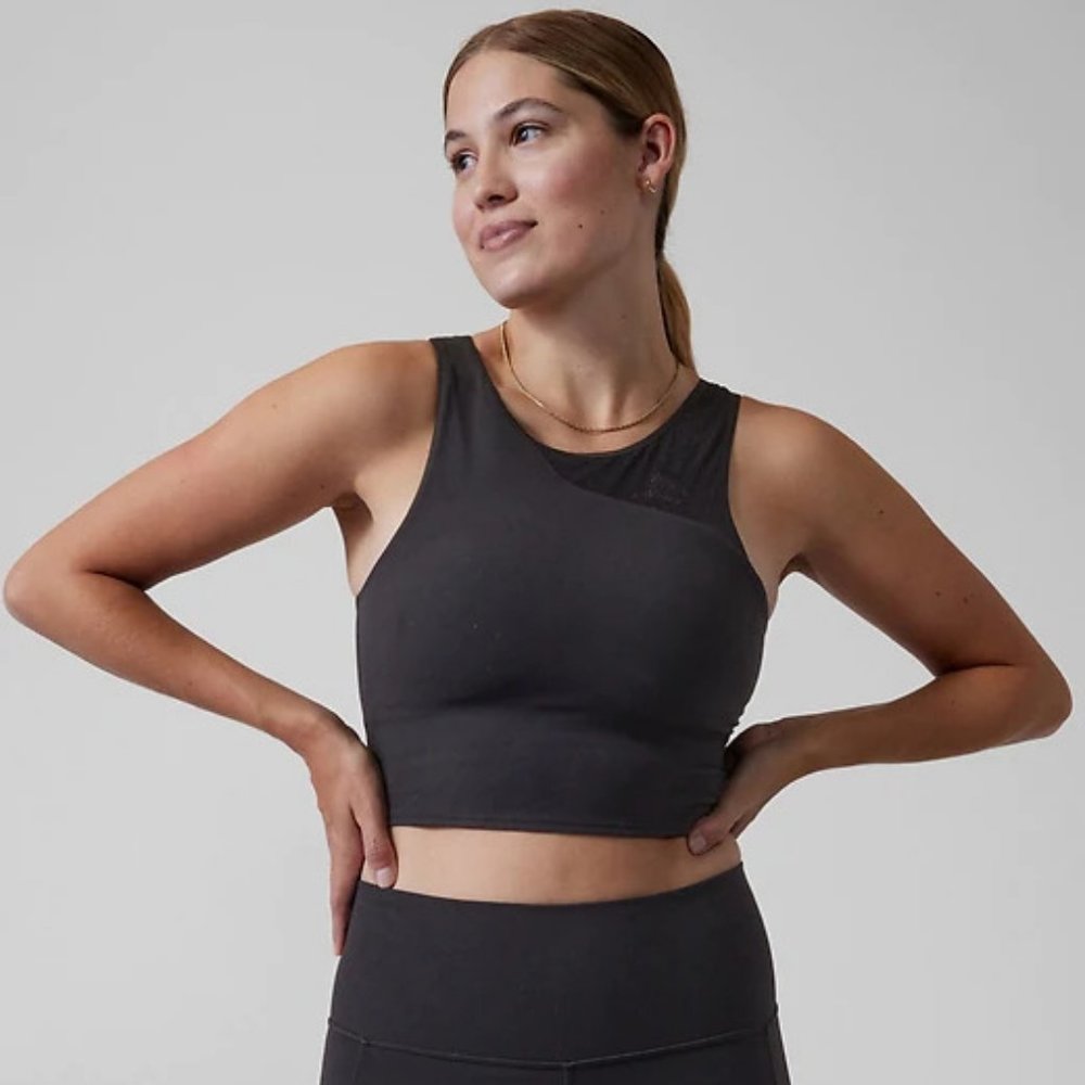 Athleta Conscious Lace Crop Top D-DD+ size SP Black